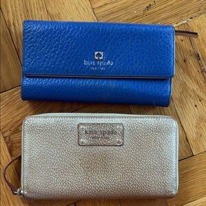 Kate Spade Cobalt and Gold Metallic Wallet Set